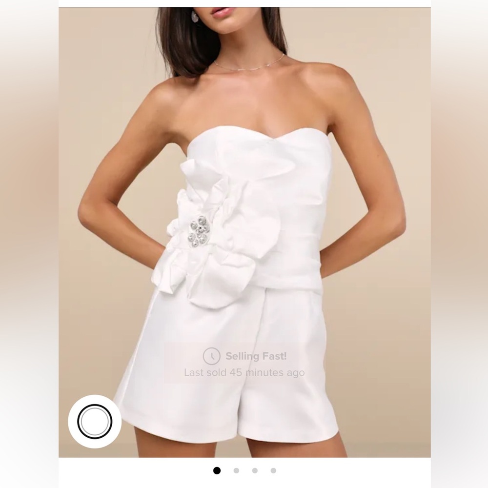 Lulu's Elegant White Romper with Crystal Accents